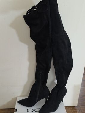 Aldo Black Suede Over-the-Knee Pointed Stiletto Boots